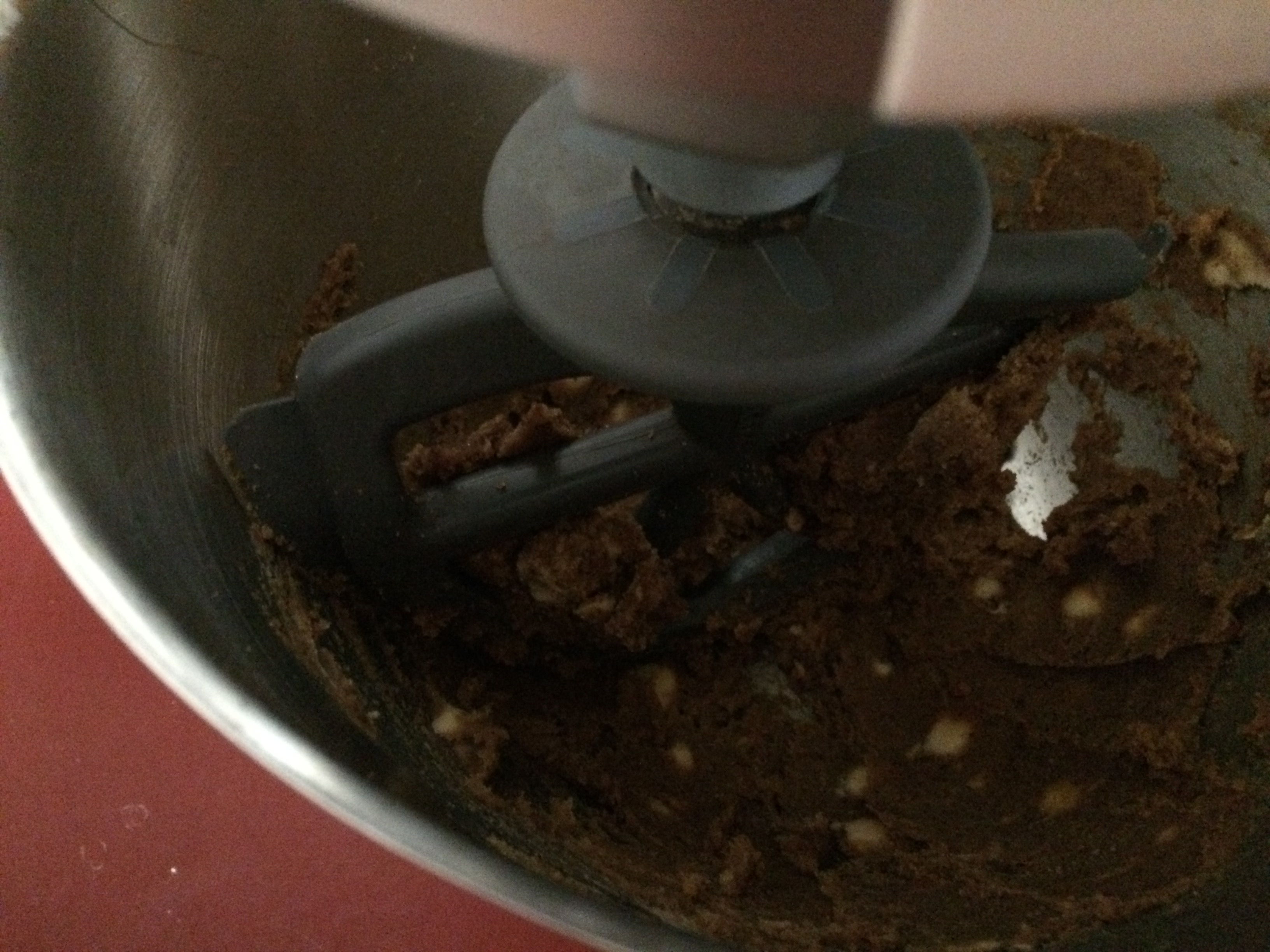 Creaming butter and sugar with a creaming blade on the mixer, and in a stainless steel bowl.
